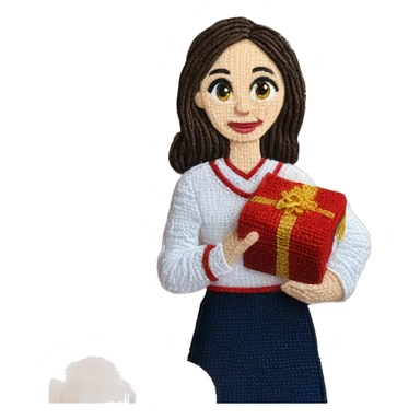 A female teacher in Ukrainian embroidery holds a gift in her hand sticker