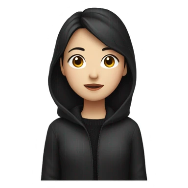 dark haired asian girl with black sweater in the rain sticker