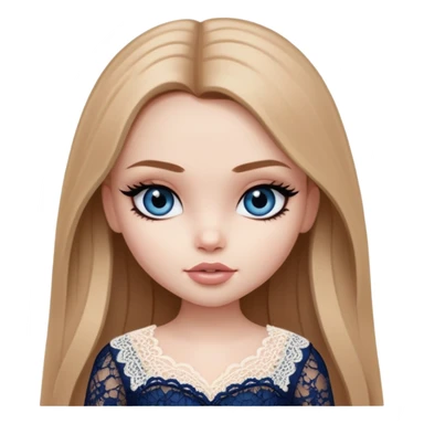 pretty bratz girl, long straight light brown hair, dark blue eyes, black eyeliner, pale skin, light girly lace clothes sticker