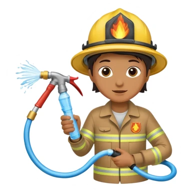 A hand holding a water hose and extinguishing the fire, no fireman sticker