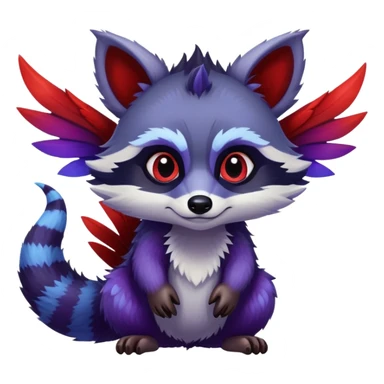 Raccoon dragon hybrid with wings dark purple and blue and red sticker