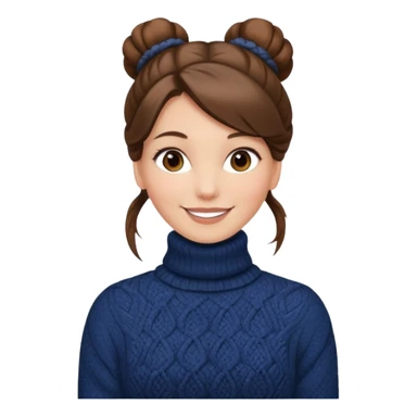 Chica blanca, pelo castaño muy largo pelo recogido en unos mondongos, jersey de invierno iniqui de cuello vuelto sin coletas sticker