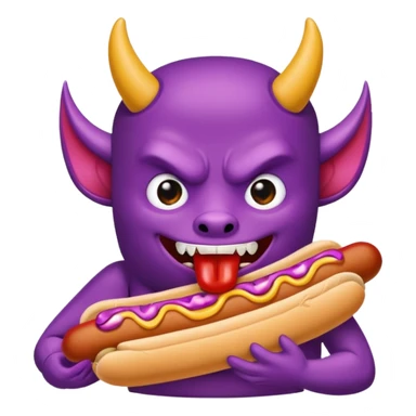 purple devil character eating a hotdog sticker