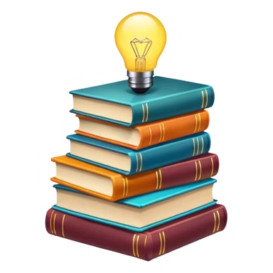 stack of books with a glowing idea symbol sticker