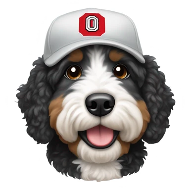 Bernedoodle with Ohio state baseball cap sticker