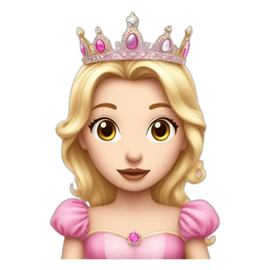 white skin princess with crown and pink princess dress sending kiss sticker