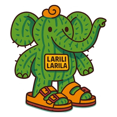 Larili Larila, an elephant with cactus skin texture, wearing oversized Birkenstock sandals sticker