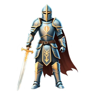 An icon representing RPG, inspired by Elden Ring. The design features a warrior in armor, holding a sword, standing in front of a mystical, dark landscape with glowing runes and a distant castle. The atmosphere evokes epic quests, exploration, and intense battles. Transparent background sticker