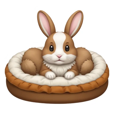 white pet bed with rabbit in it brown an white rabbit sticker