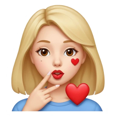Emoji, girl's face blowing a kiss, puckered lips, small heart sticker
