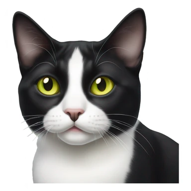 Cute black and white tuxedo cat with yellow green eyes and a chin spot sticker