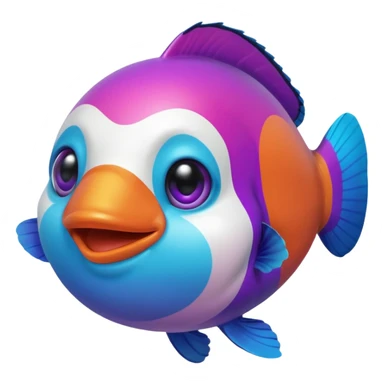 cyan blue, purple and pink coloured gradient gooball, with a rainbow-coloured gradient clownfish in the center sticker