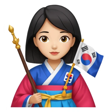 black hair girl with colorful hanbok holding south korea flag with white background sticker