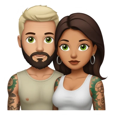 Brown eyed Latina woman with pierced nipples and tattoos having sex white a white man with green eyes and a beard  sticker