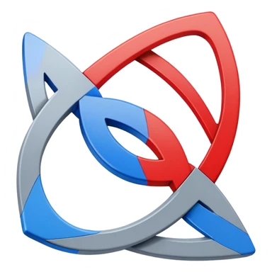 A red triangle on left, and a blue square on right. A center gray circular shape links the red triangle and blue square. The interlocking shapes form a design resembling the number 8 or an infinity symbol. sticker