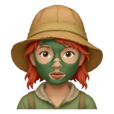 messy green full face clay mask and tourist hat red hair  sticker