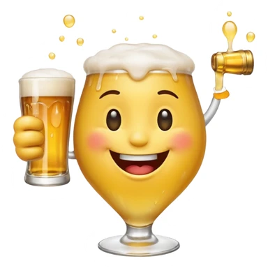 it should be a laughing emoji pointing forward and crying with laughter with a glass of beer in his other hand sticker
