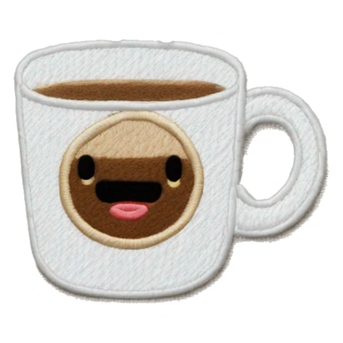 White cup of coffee. Cup is with an embroidery sticker