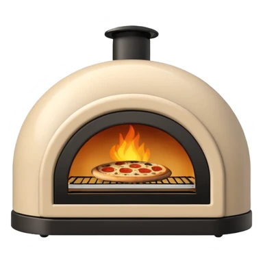 Gozney pizza oven front view, emoji style, rounded shape, beige and black color, front window with fire inside, digital temperature display, GOZNEY logo, no background sticker