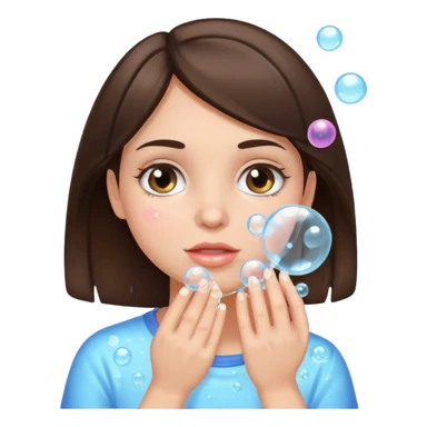 brunette girl washing her face with bubbles sticker