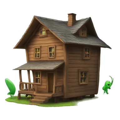 wooden house invaded by aliens sticker