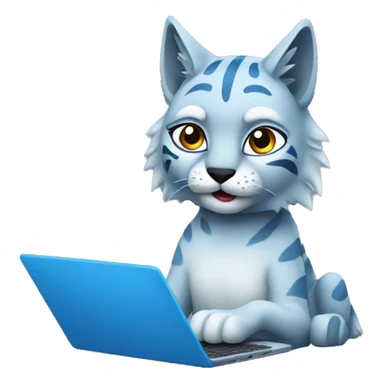 A blue lynx with a laptop sticker