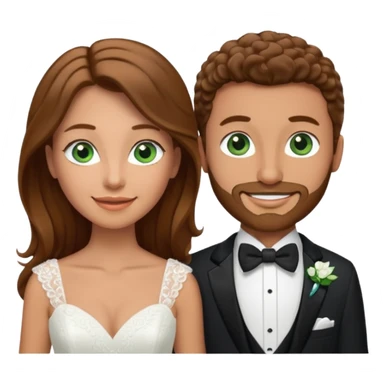 wedding couple woman with long straight brown hair and green eyes man with short light brown curly hair and facial hair with blue eyes sticker