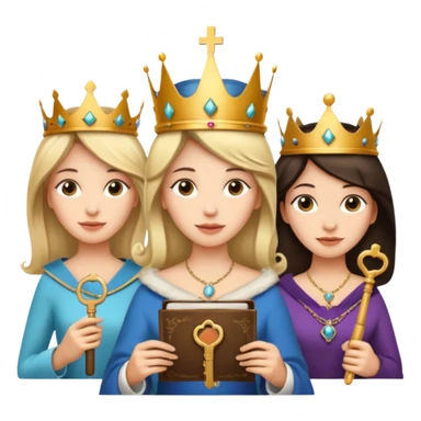 Three womenone with a key, one  sticker