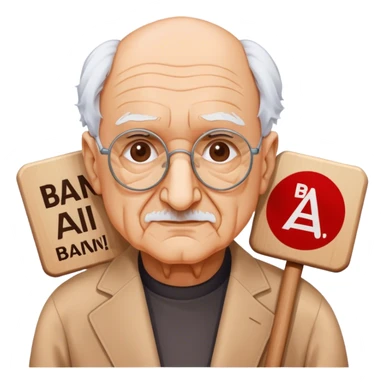 Frank Gehry with a "Ban AI" sign sticker