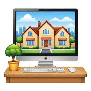 A pc monitor with houses that is for sold or rent in a site sticker