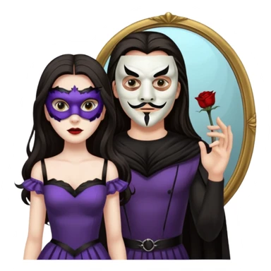 Man killer on mask in mirror behind woman sticker