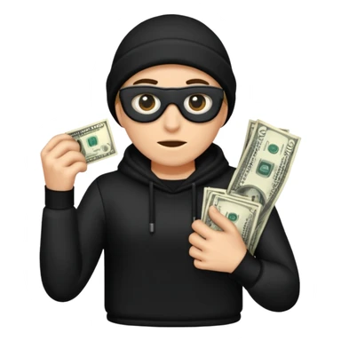 Robber with money na mão direita com uma blusa de frio preta e moreno sticker