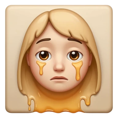 If you are familiar with the Melting Face Emoji, please, generate an emoji with that same face but sad. I don't want the face to be smiling, but sad. Also, the face should be leaning against a wall sticker