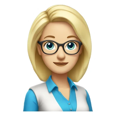 Woman teacher blonde long short hair glasses blue eyes with book sticker