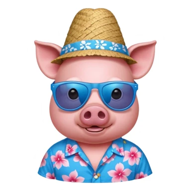 Pig with blue aloha shirt, birthday hat, sunglasses sticker