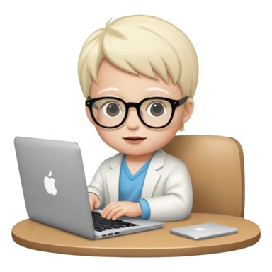 baby white skin bull in fancy glasses sitting in front of a macbook, working  sticker
