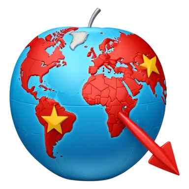 3D globe in Apple emoji style, Germany clearly marked in Europe, red arrow pointing from Germany to USA in North America, word 'VPN' in modern bold sans-serif font, smooth gradients, soft shadows, realistic 3D look, no other text, suitable for Instagram Reel sticker