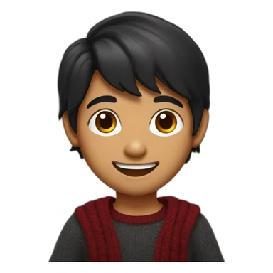 smiling and pointing north indian kid with black hair wearing a dark red sweater sticker