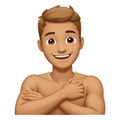 A guy with arms crossed holding his neck laughing  sticker