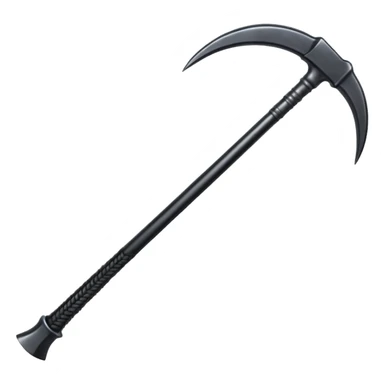 The scythe of the God of Death, a symbol of death, is long and straight, entirely in deep black. sticker