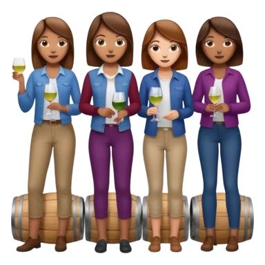 Make a photo of 5 project managers, specifically 3 girls with brown hair and 2 boys, that are making project for improvement of the winery sticker