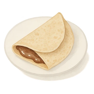 watercolor style french crêpe with delicate texture, served on a plate, filled with chocolate, some chocolate visible sticker