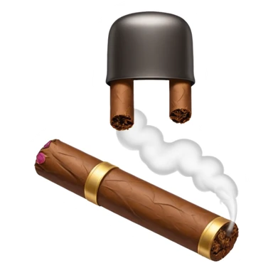 Emoji-style cigar icon, dark brown wrapper, subtle smoke, minimalistic, clean silhouette, metal details, no gold details sticker