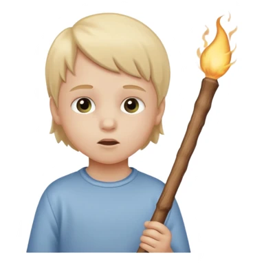 The white child blows into the stick sticker