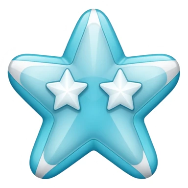 Create a simple, modern verification badge icon. The badge should have a soft, rounded star-like shape with two halves—one light cyan and one light blue—split vertically. In the center, include a bold white checkmark. sticker