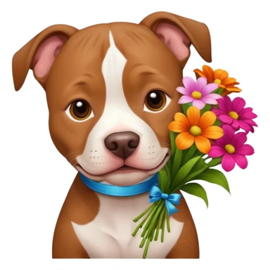 pitbull dog holding flowers sticker
