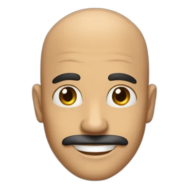 Bald man with big black mustache and tan skin and a big smile and smiley eyes sticker