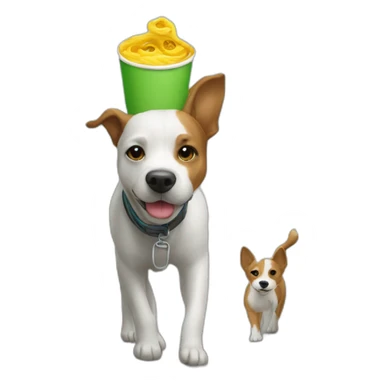 A cup on head of a dog who walk on road sticker