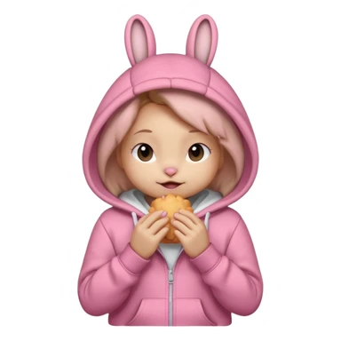 Bunny wearing Pink Palm Puff hoodie and biting lip with eyes closed  sticker