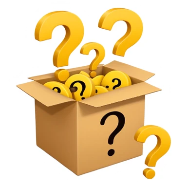  box printed with q&a over stuffed with yellow question marks sticker